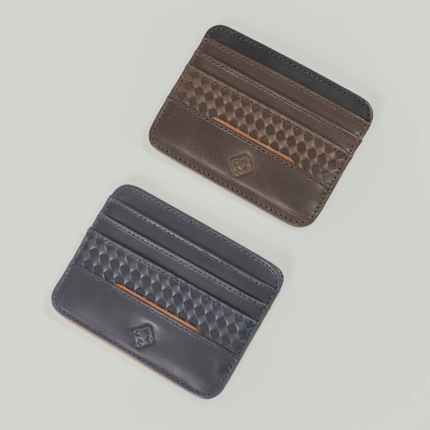 Classic Leather Card-Holder: Blue-Cognac
