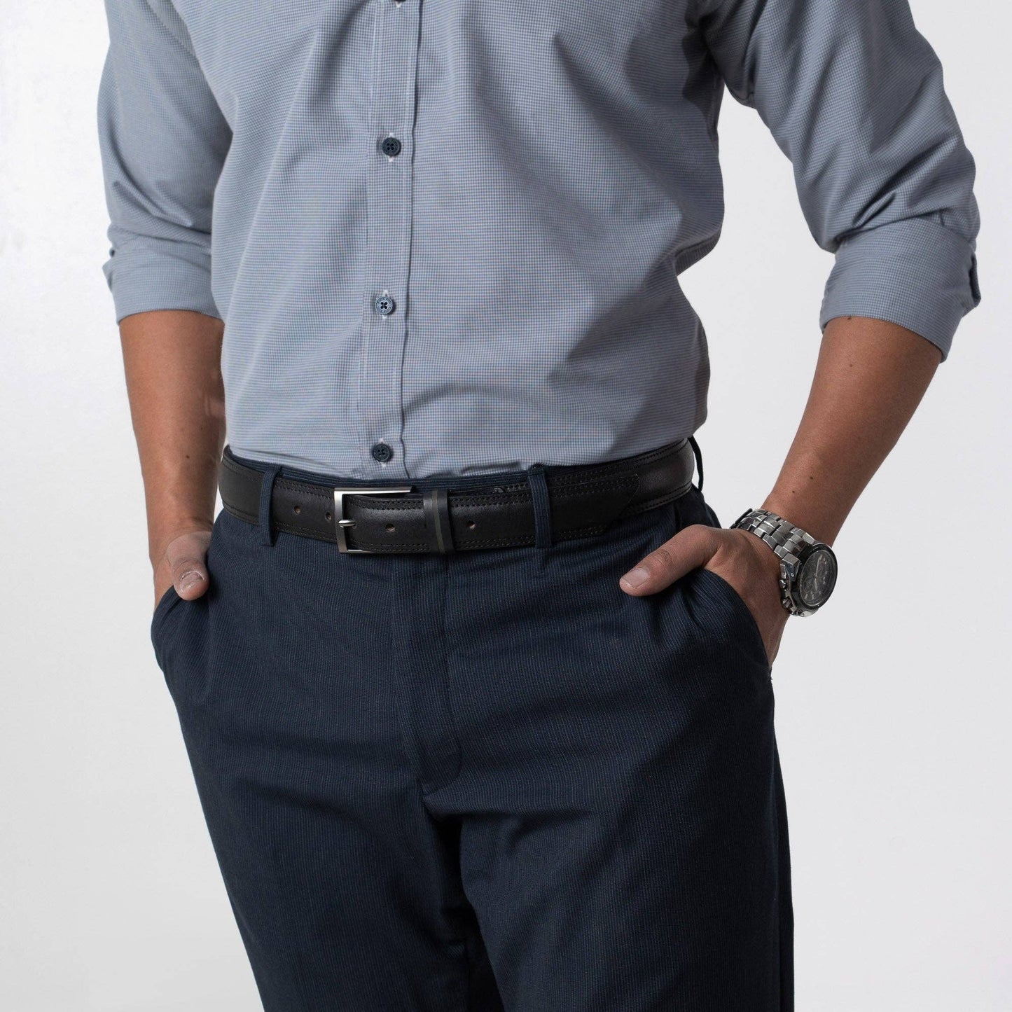 Bold Lined Leather Black Belt: S