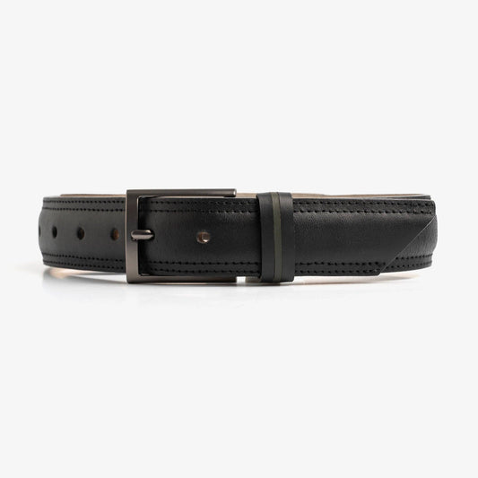 Bold Lined Leather Black Belt: M