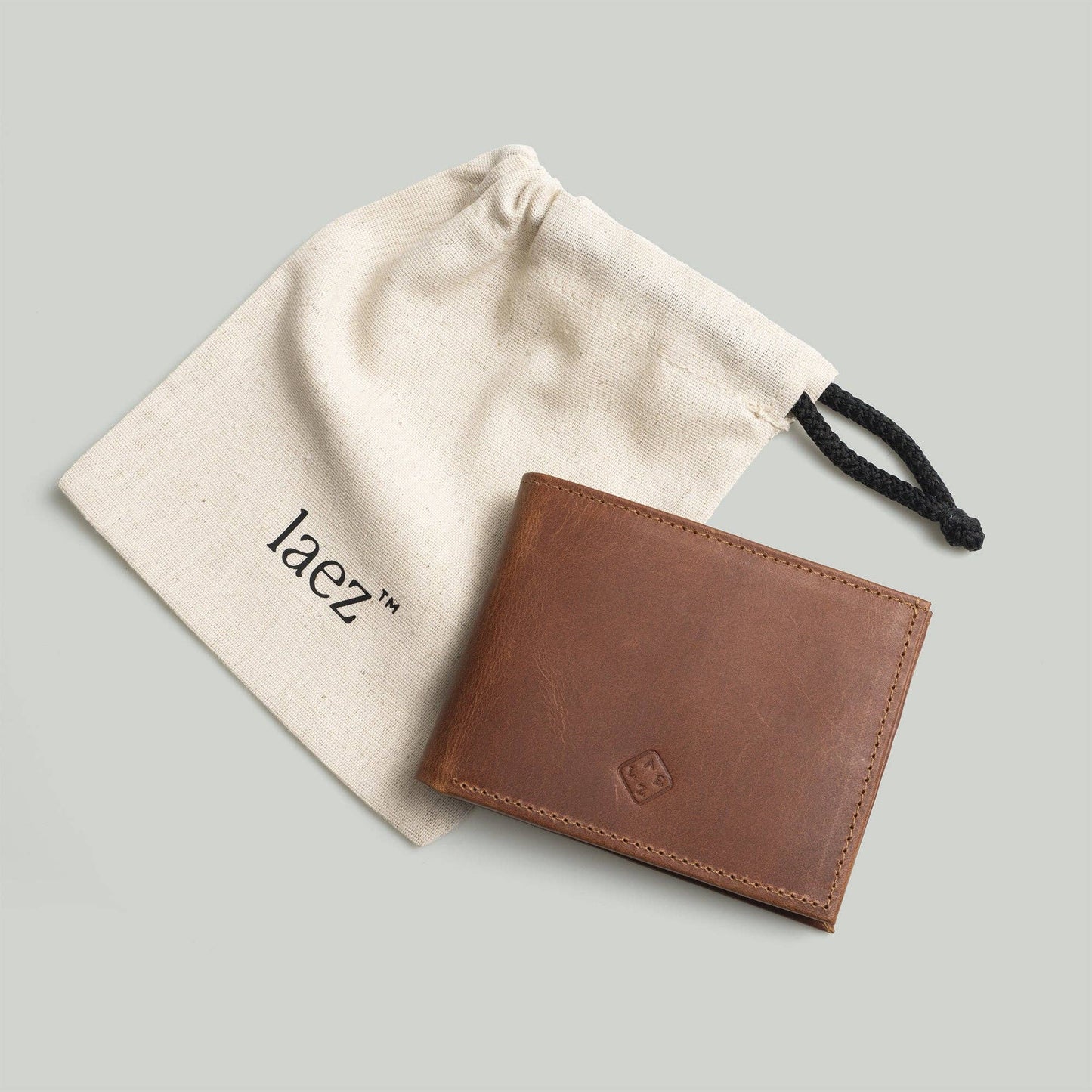 Classic Bifold Leather Wallet: Cognac-Blue