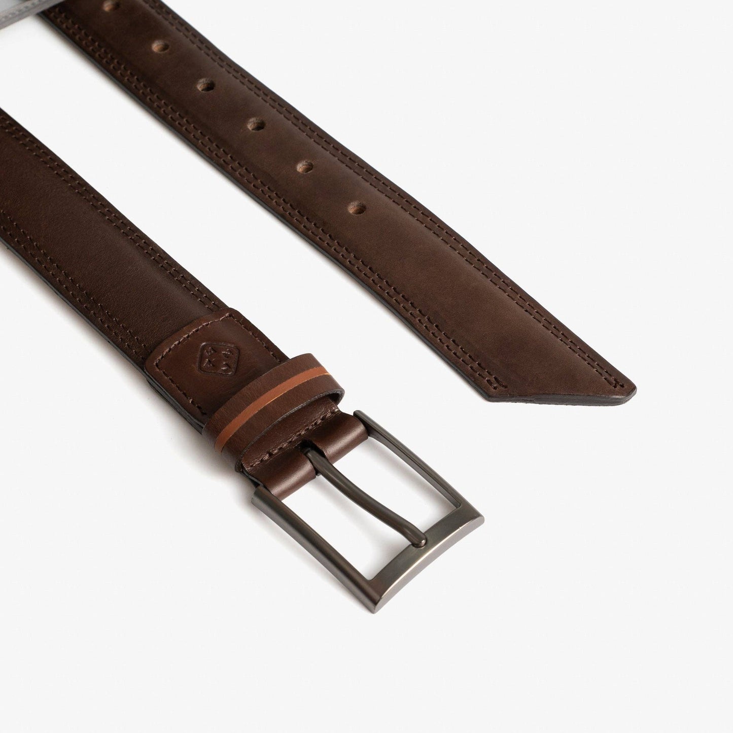 Bold Lined Leather Brown Belt: M