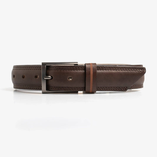 Bold Lined Leather Brown Belt: M
