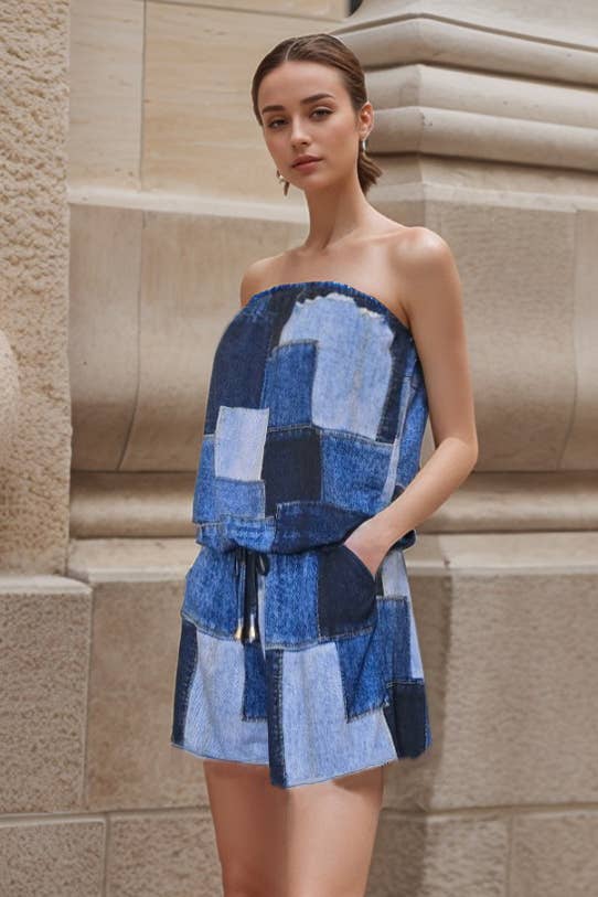 AMAYA TUBE ROMPER (PATCH DENIM)