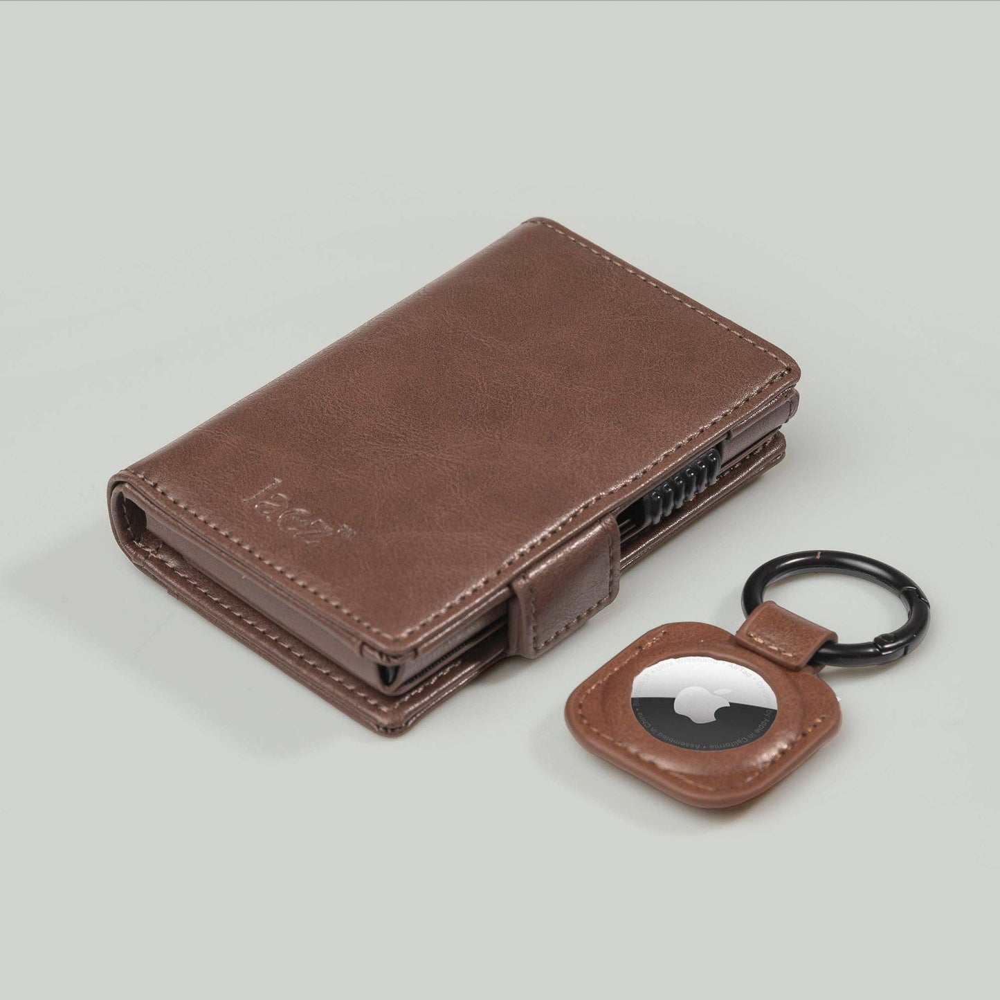 Brown Pop-Up Wallet with magnetic close and Airtag holder