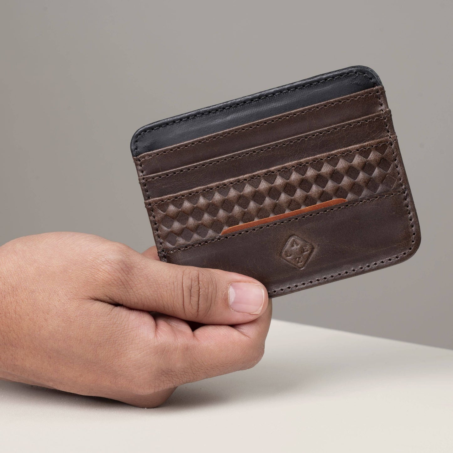 Classic Leather Card-Holder: Blue-Cognac