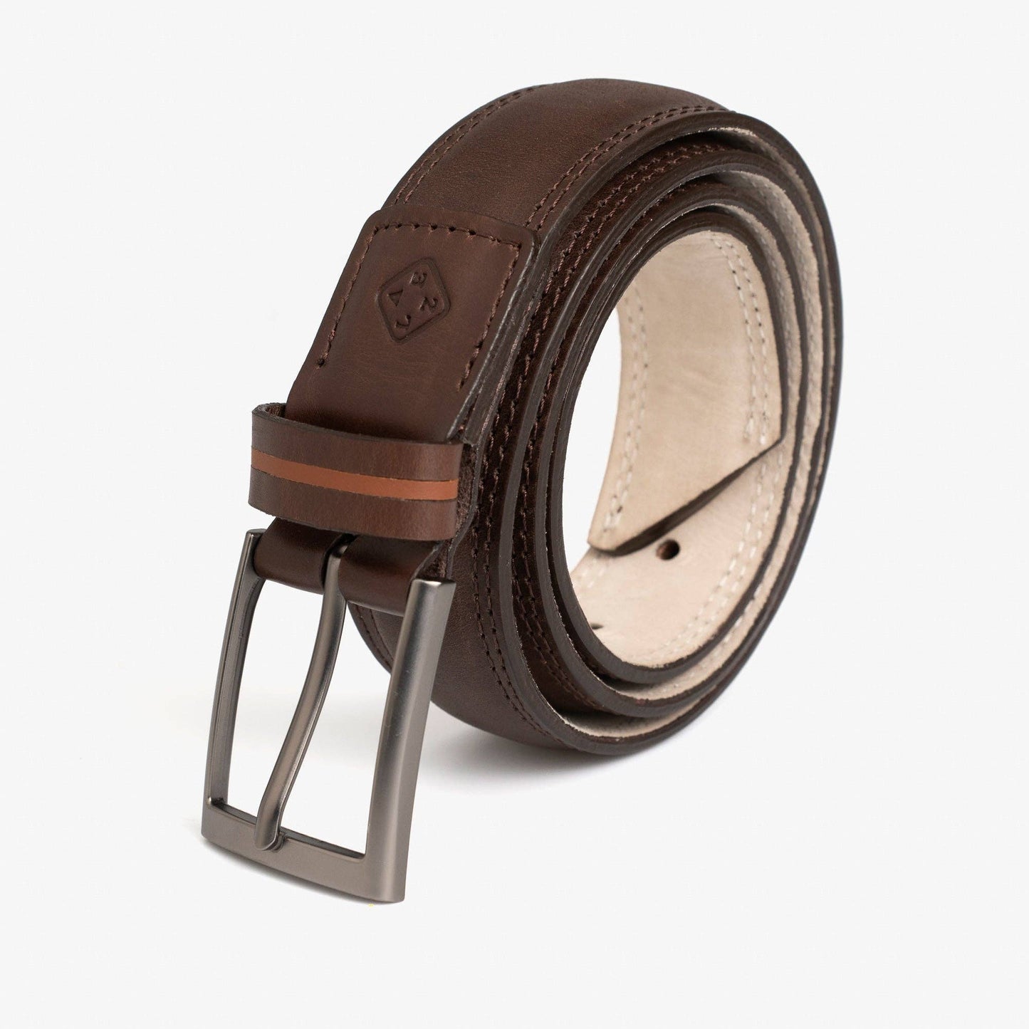 Bold Lined Leather Brown Belt: XL