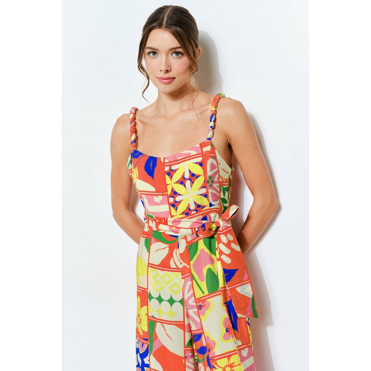 Vibrant Patchwork Wide-Leg Jumpsuit: ORANGE MULTI / S-M-L(2-2-2)