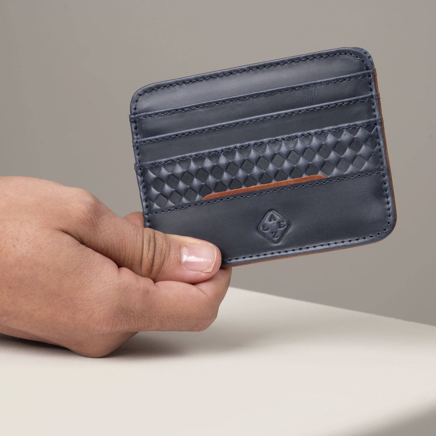 Classic Leather Card-Holder: Blue-Cognac