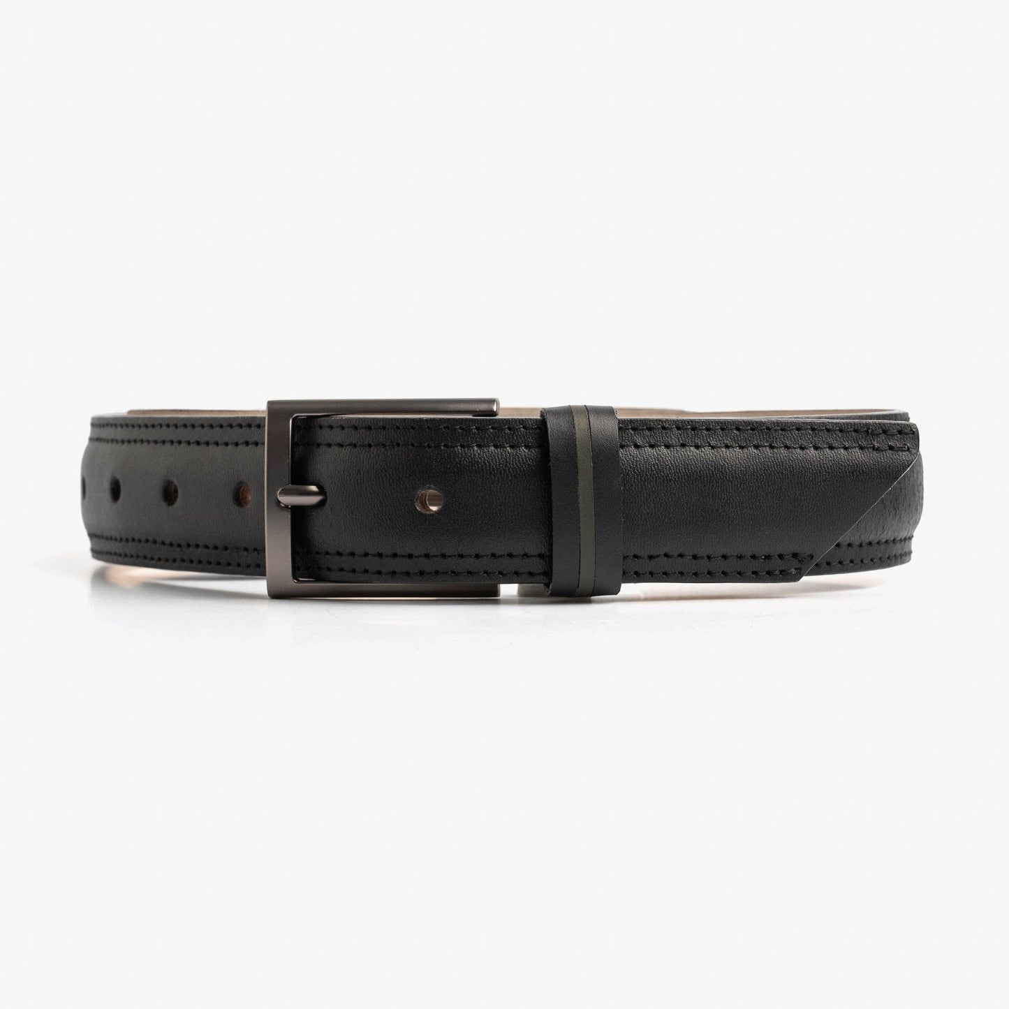 Bold Lined Leather Black Belt: XL