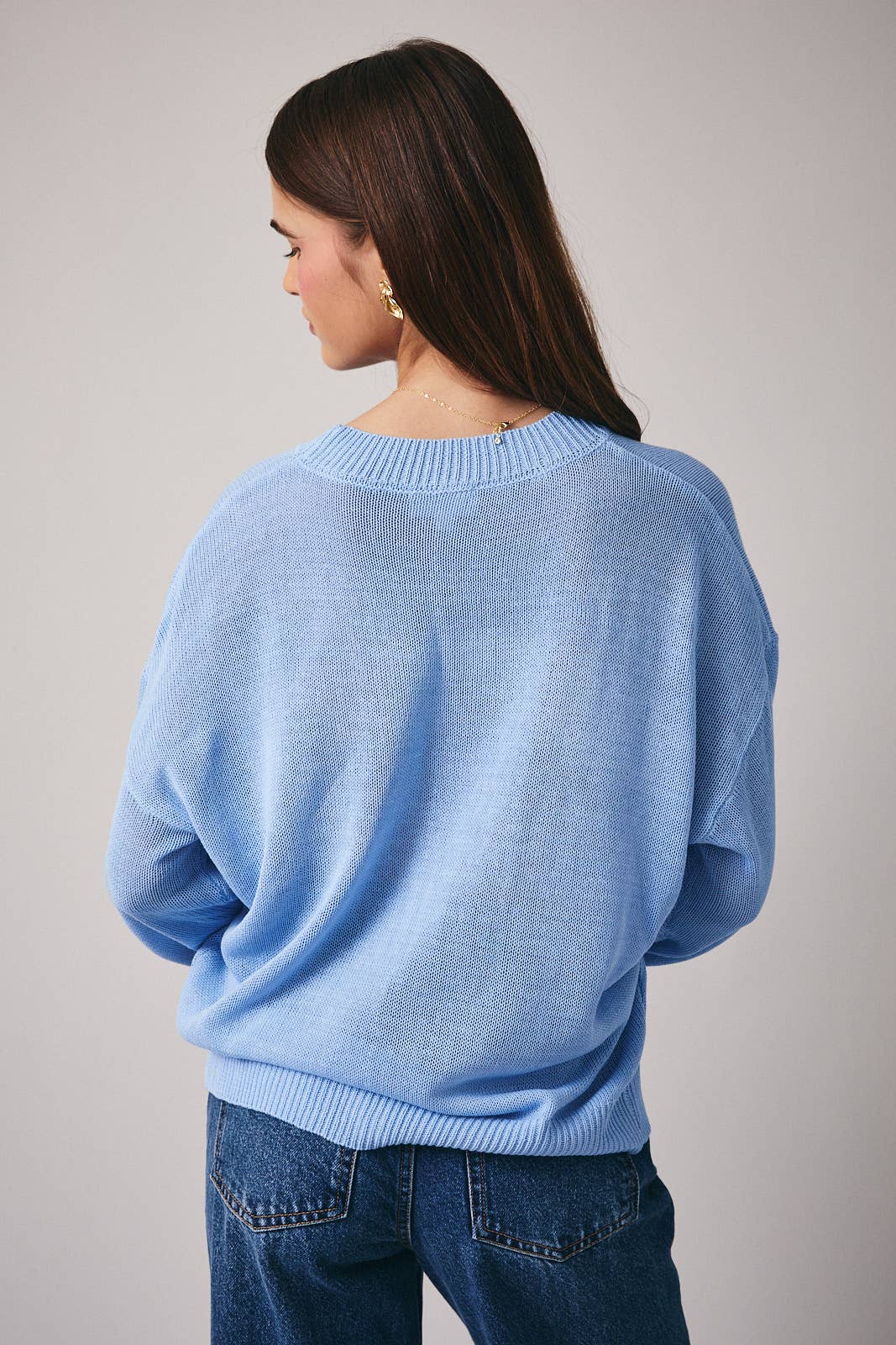 ROUND NECK LONG SLEEVE 'LOBSTER' GRAPHIC SWEATER: LT BLUE / S