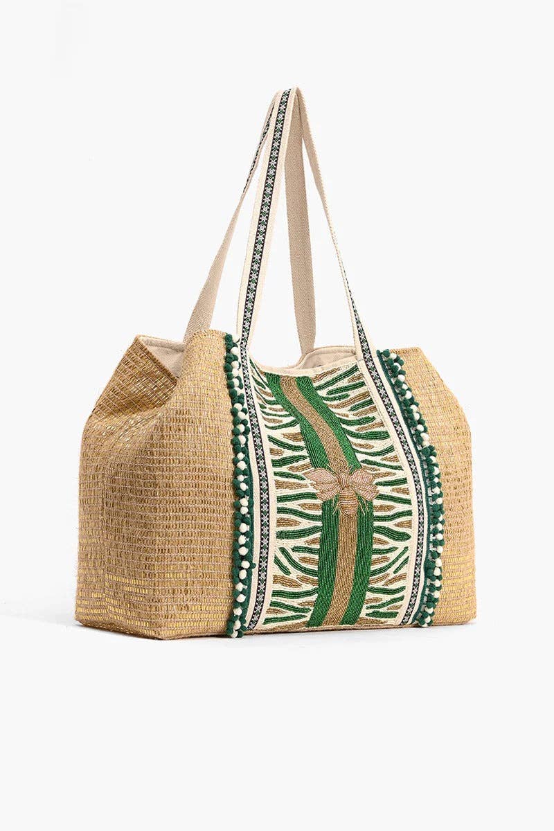 America & Beyond Bee Green Embellished Tote