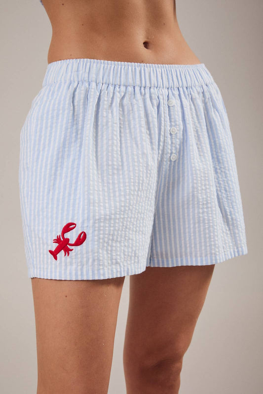 BOXER WITH LOBSTER EMBROIDERY: WHITE-BLUE STRIPE / L