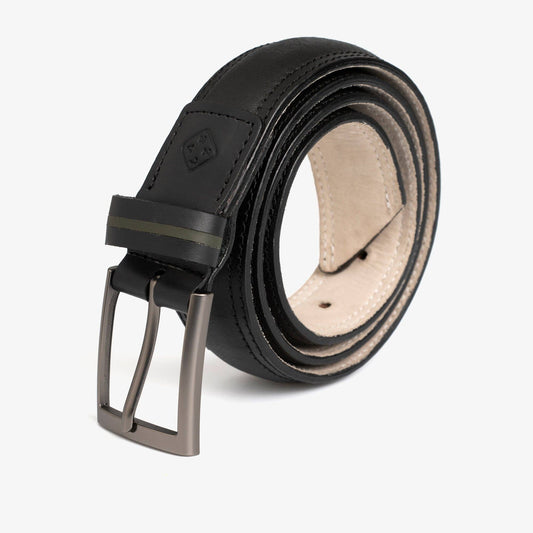 Bold Lined Leather Black Belt: L