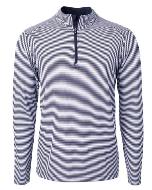 Cutter & Buck Virtue Micro Stripe Mens Quarter Zip: Navy Blue/White / Small