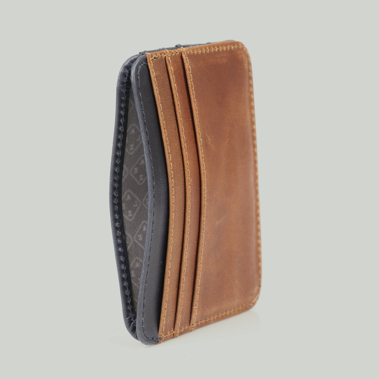 Classic Leather Card-Holder: Blue-Cognac