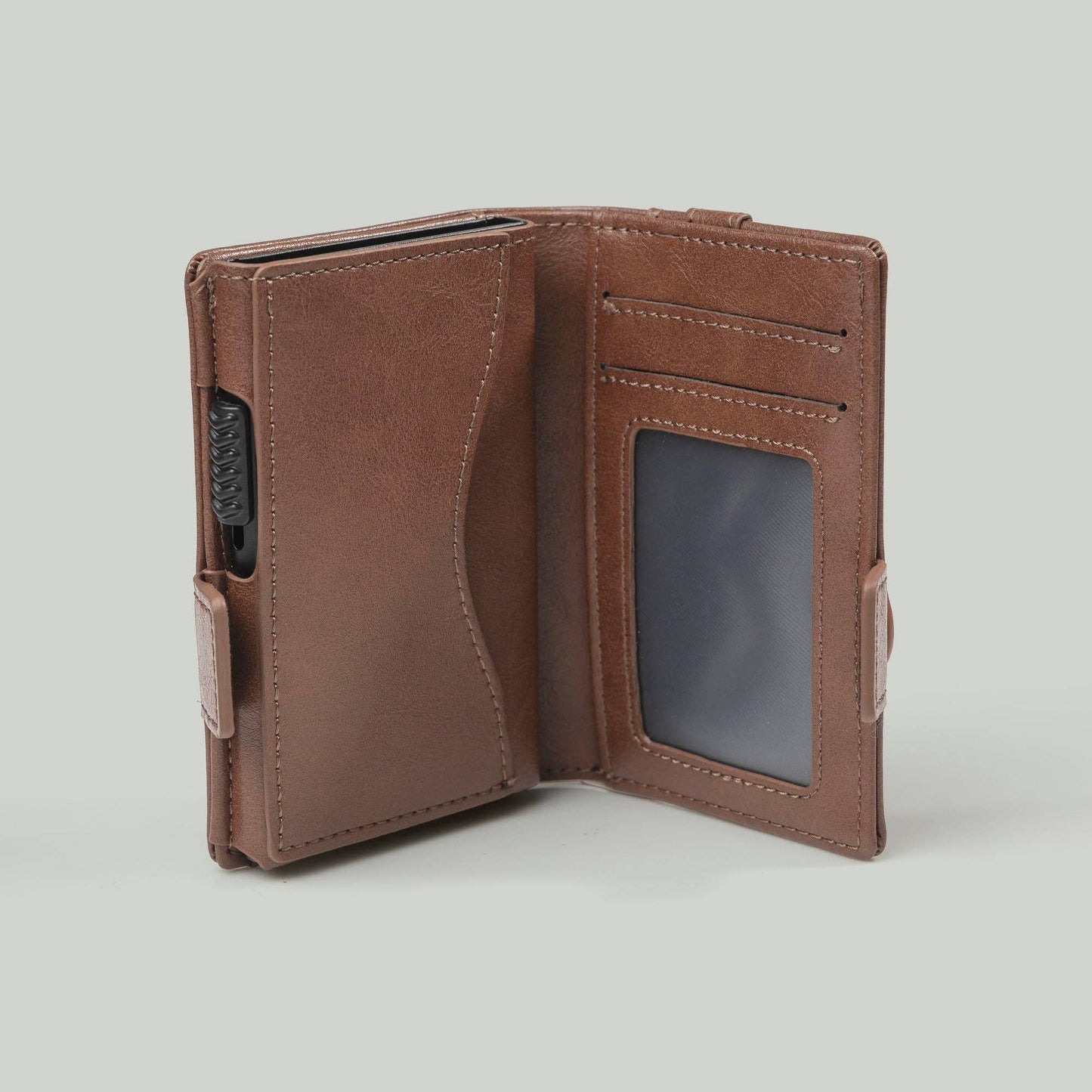 Brown Pop-Up Wallet with magnetic close and Airtag holder